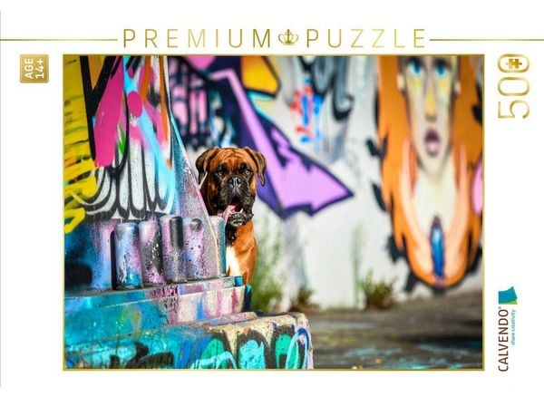 CALVENDO Puzzle Boxer an einer Graffitywand | 500 Teile Lege-Größe 48 × 36 cm Foto-Puzzle für Erwachsene