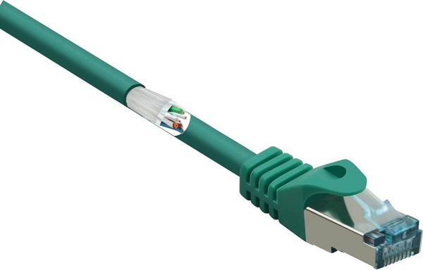 Produktbild: Renkforce RF-5136972 RJ45 Patchkabel CAT 6a S/FTP 5.00 m Gr&uuml;n mit Rastnasenschutz, Flammwidrig 1 St.