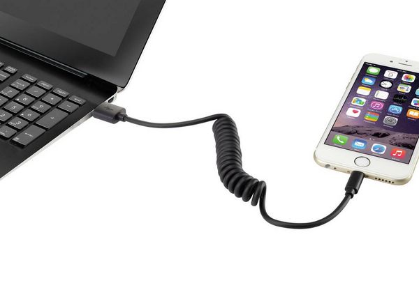 Produktbild: Renkforce USB-Kabel USB 2.0 USB-A Stecker, Apple Lightning Stecker 0.95 m Schwarz Spiralkabel RF4087422