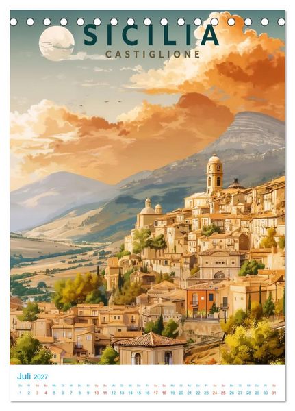 Produktbild: Sizilien - Old School Poster Style (Tischkalender 2027 DIN A5 hoch), CALVENDO Monatskalender