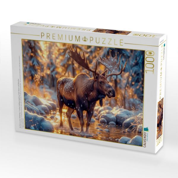 Produktbild: CALVENDO Puzzle Ein Elch an einem Wintertag - in seiner Lieblingsumgebung: Wald, Wasser und Str&auml;ucher | 1000 Teile Lege-Gr&ouml;&szlig;e 64x48cm Foto-Puzzle f&uuml;r
