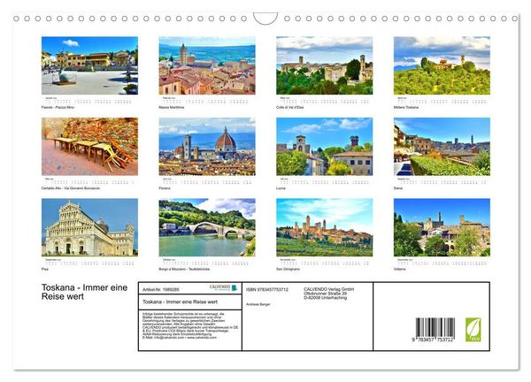 Produktbild: Toskana - Immer eine Reise wert (Wandkalender 2026 DIN A3 quer), CALVENDO Monatskalender