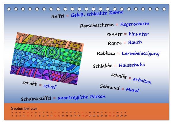 Produktbild: De Hessisch-Kalenner - hessisch babbele lerne in aam Johr (Tischkalender 2026 DIN A5 quer), CALVENDO Monatskalender