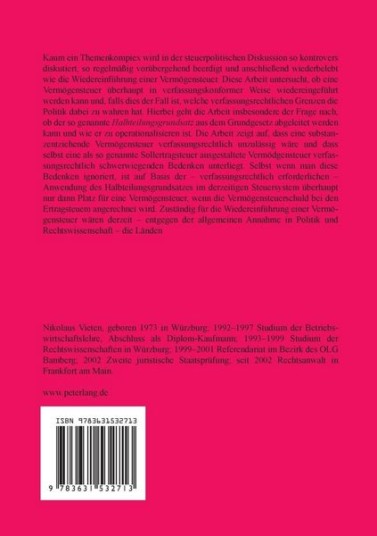 Produktbild: Die verfassungsrechtliche Zul&auml;ssigkeit der Wiedereinf&uuml;hrung einer Verm&ouml;gensteuer