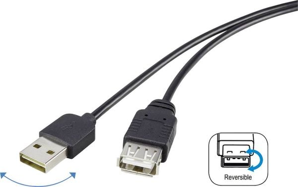 Renkforce USB-Kabel USB 2.0 USB-A Stecker, USB-A Buchse 1.80 m Schwarz beidseitig verwendbarer Stecker, vergoldete Steck