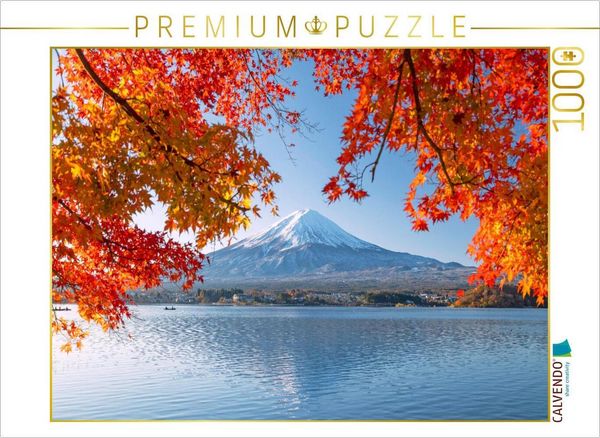 CALVENDO Puzzle Der Fuji eingerahmt von herbstlich farbenfrohen Blättern | 1000 Teile Lege-Größe 64x48cm Foto-Puzzle für glückliche Stunden