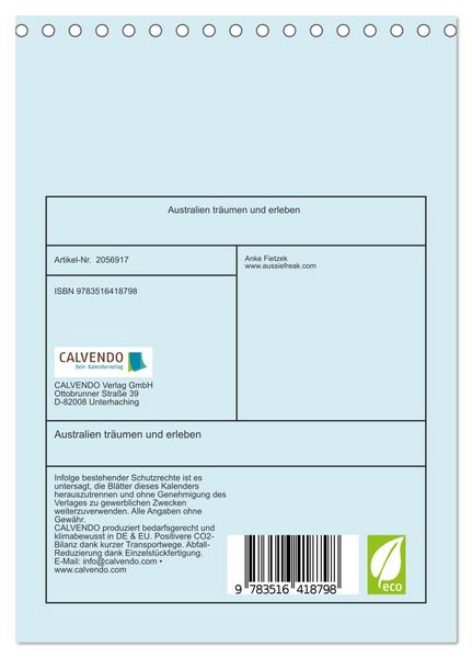 Produktbild: Australien tr&auml;umen und erleben (Tischkalender 2026 DIN A5 hoch), CALVENDO Monatskalender