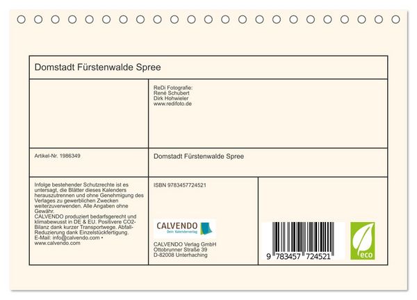 Produktbild: Domstadt F&uuml;rstenwalde Spree (Tischkalender 2026 DIN A5 quer), CALVENDO Monatskalender
