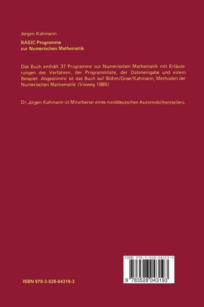 Produktbild: BASIC-Programme zur Numerischen Mathematik