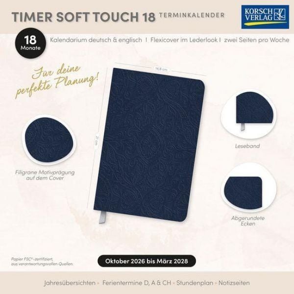 Produktbild: Timer Soft Touch 18 Monate dunkelblau 2027/2028
