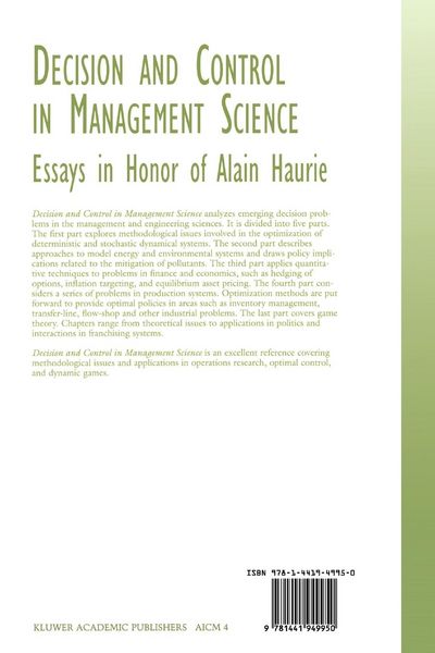 Produktbild: Decision & Control in Management Science