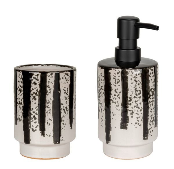 Bad-Accessoire Set Mod. Subiza, weiß/schwarz, Keramik, Ø 9x17 cm, handbemalt, spülmaschinenfest, 340