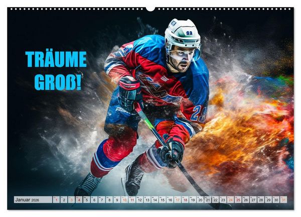 Produktbild: Eishockey und positive Gedanken (Wandkalender 2026 DIN A2 quer), CALVENDO Monatskalender