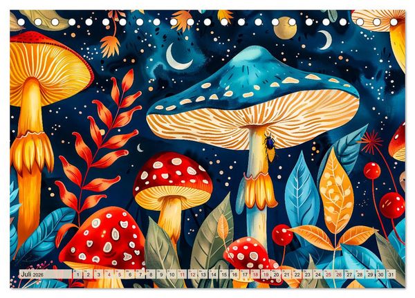 Produktbild: Zauberwelt der Pilze - Fantasievolle Pilze im verwunschenen Wald (Tischkalender 2026 DIN A5 quer), CALVENDO Monatskalender