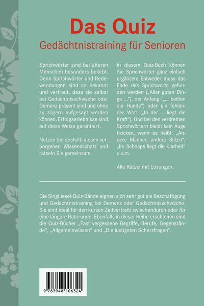 Produktbild: Beliebte Sprichw&ouml;rter. Das Ged&auml;chtnistraining-Quiz f&uuml;r Senioren. Ideal als Besch&auml;ftigung, Ged&auml;chtnistraining, Aktivierung bei Demenz.