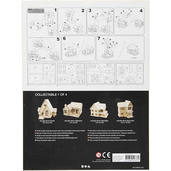 Produktbild: Creativ Company 3D-Figuren zum Zusammensetzen, Haus mit Veranda, Gr&ouml;&szlig;e 22,5x16x17,5, 1 Stk