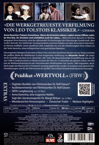 Produktbild: Anna Karenina (1967) (inkl. Langfassung) (DEFA Filmjuwelen) (+ Bonus-DVD)