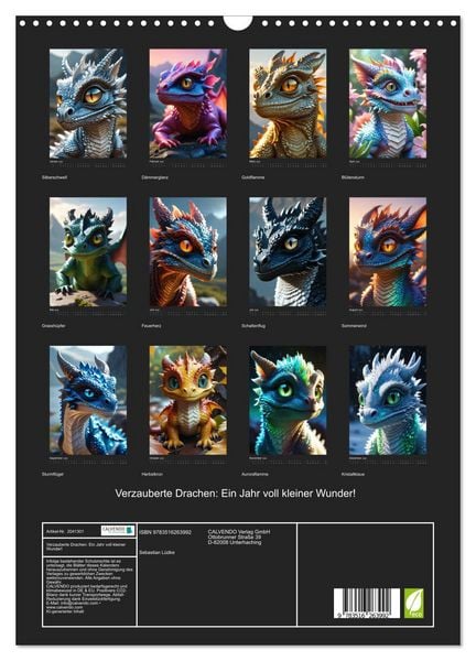 Produktbild: Verzauberte Drachen: Ein Jahr voll kleiner Wunder! (Wandkalender 2026 DIN A3 hoch), CALVENDO Monatskalender