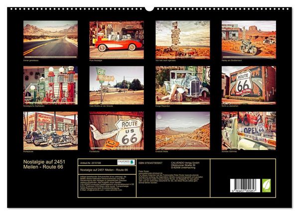 Produktbild: Nostalgie auf 2451 Meilen - Route 66 (hochwertiger Premium Wandkalender 2026 DIN A2 quer), Kunstdruck in Hochglanz