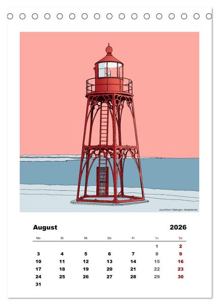 Produktbild: Leuchtt&uuml;rme der Welt - illustriert (Tischkalender 2026 DIN A5 hoch), CALVENDO Monatskalender