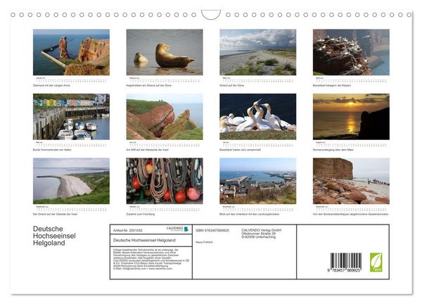 Produktbild: Deutsche Hochseeinsel Helgoland (Wandkalender 2026 DIN A3 quer), CALVENDO Monatskalender