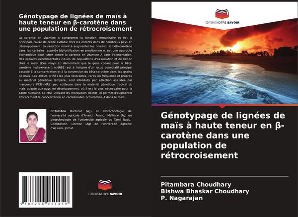 Produktbild: G&eacute;notypage de lign&eacute;es de ma&iuml;s &agrave; haute teneur en &iquest;-carot&egrave;ne dans une population de r&eacute;trocroisement