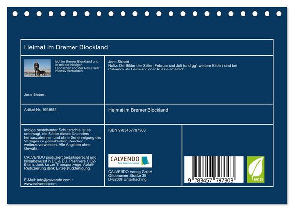 Produktbild: Heimat im Bremer Blockland (Tischkalender 2026 DIN A5 quer), CALVENDO Monatskalender