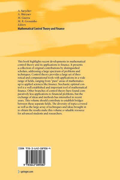 Produktbild: Mathematical Control Theory and Finance