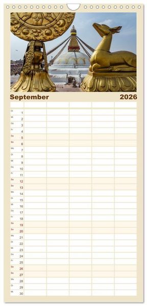 Produktbild: Familienplaner 2026 - K&ouml;nigsst&auml;tte im Kathmandutal mit 5 Spalten (Wandkalender, 21 x 45 cm) CALVENDO