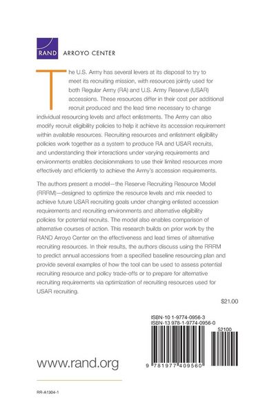 Produktbild: Resources Required to Meet the U.S. Army Reserve's Enlisted Recruiting Requirements Under Alternative Recruiting Goals, Conditions, and Eligibility Policies
