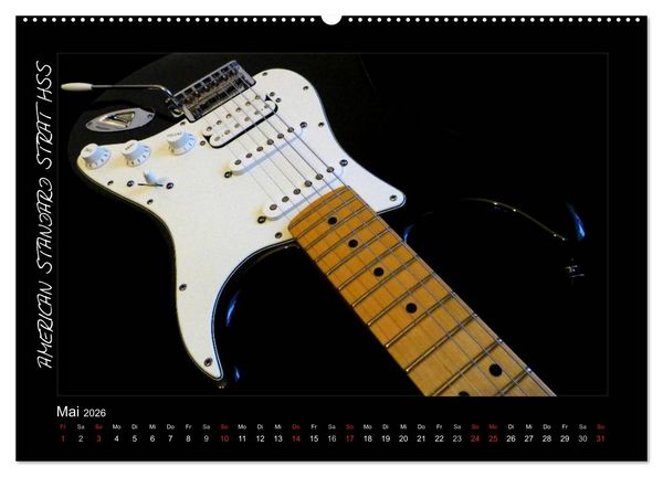Produktbild: ROCKGITARREN in Szene gesetzt (hochwertiger Premium Wandkalender 2026 DIN A2 quer), Kunstdruck in Hochglanz