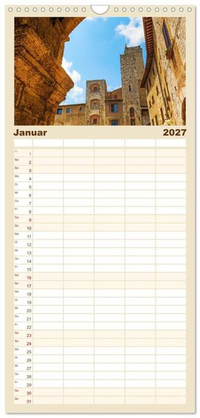 Produktbild: Familienplaner 2027 - San Gimignano, die Stadt der T&uuml;rme mit 5 Spalten (Wandkalender, 21 x 45 cm) CALVENDO