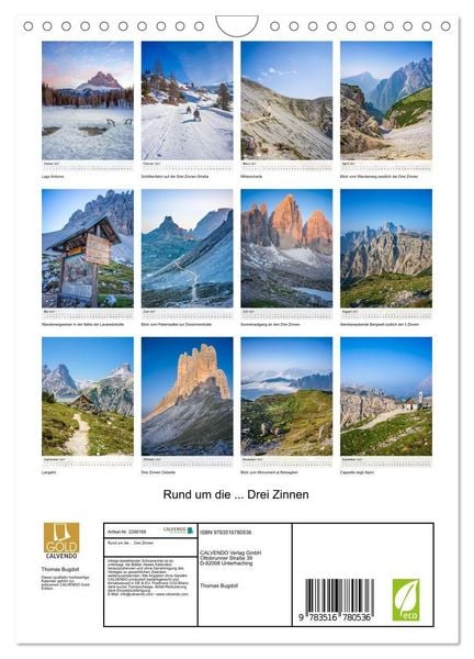 Produktbild: Rund um die ... Drei Zinnen (Wandkalender 2027 DIN A4 hoch), CALVENDO Monatskalender