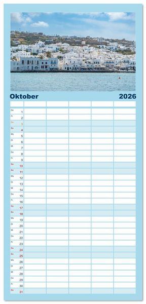 Produktbild: Familienplaner 2026 - Griechenland - Mykonos Kalender mit 5 Spalten (Wandkalender, 21 x 45 cm) CALVENDO