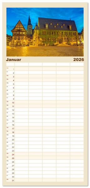 Produktbild: Familienplaner 2026 - Quedlinburg - Die historische Altstadt mit 5 Spalten (Wandkalender, 21 x 45 cm) CALVENDO