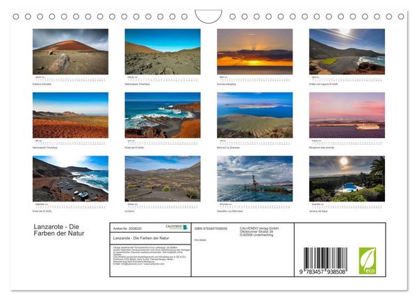 Produktbild: Lanzarote - Die Farben der Natur (Wandkalender 2026 DIN A4 quer), CALVENDO Monatskalender