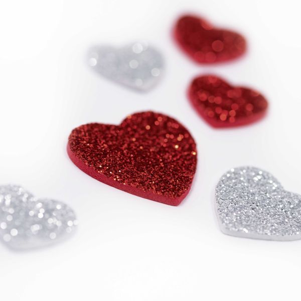 Folia Moosgummi Glitter-Sticker HERZEN I , 40 Stück rot/silber