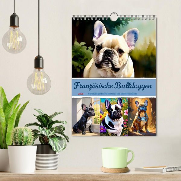 Produktbild: Franz&ouml;sische Bulldoggen. Kunstvoll gestaltete Portraits (Wandkalender 2026 DIN A4 hoch), CALVENDO Monatskalender