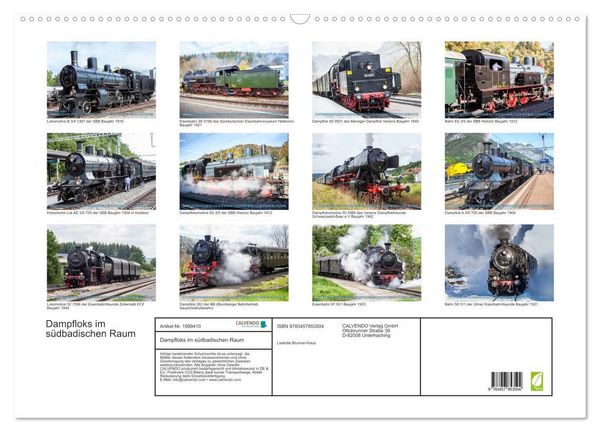 Produktbild: Dampfloks im s&uuml;dbadischen Raum (Wandkalender 2026 DIN A2 quer), CALVENDO Monatskalender