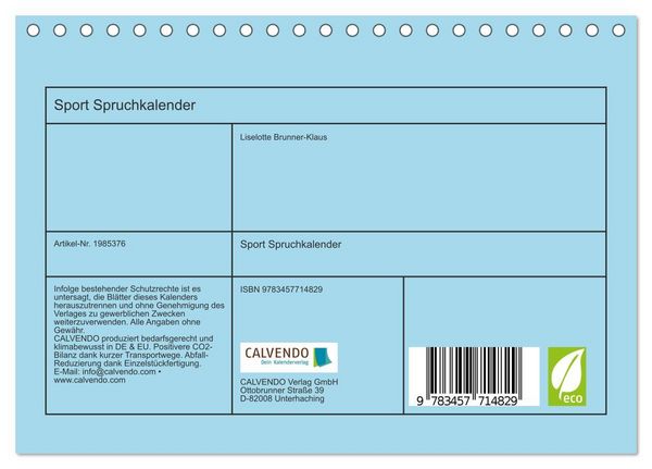 Produktbild: Sport Spruchkalender (Tischkalender 2026 DIN A5 quer), CALVENDO Monatskalender