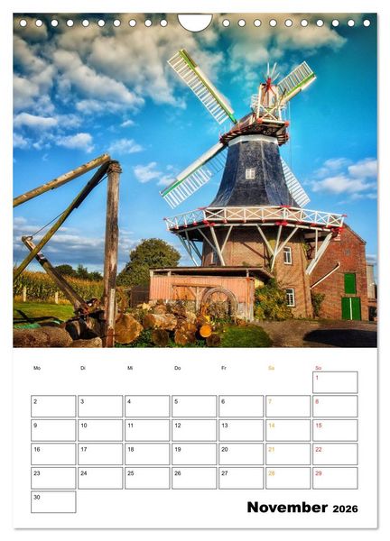 Produktbild: Historische Windm&uuml;hlen an der Friesischen M&uuml;hlenstra&szlig;e / CH-Version / Planer (Wandkalender 2026 DIN A4 hoch), CALVENDO Monatskalender