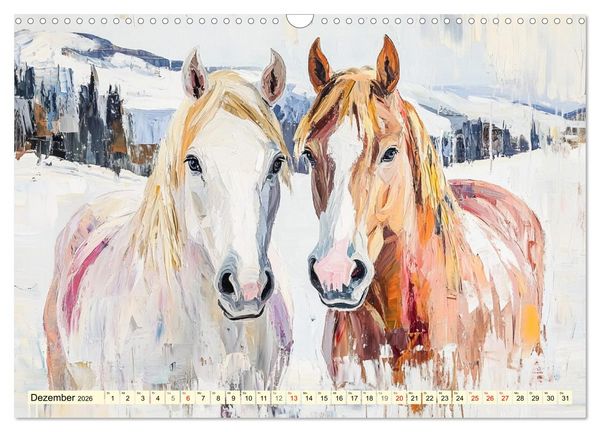 Produktbild: Die Eleganz der Pferde. Poesie im &Ouml;lgem&auml;lde-Stil (Wandkalender 2026 DIN A3 quer), CALVENDO Monatskalender