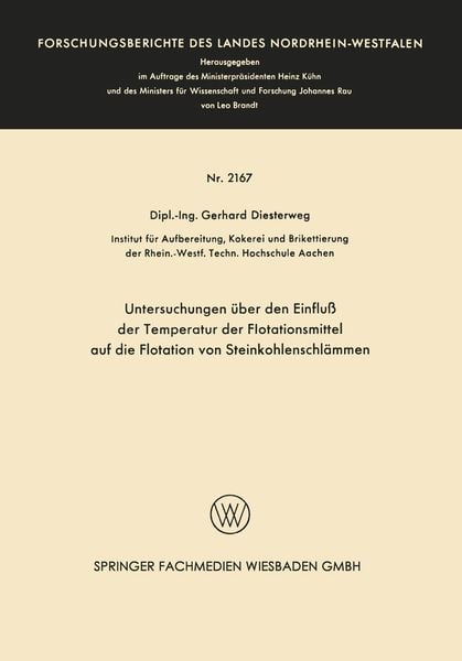 Produktbild: Untersuchungen &uuml;ber den Einflu&szlig; der Temperatur der Flotationsmittel auf die Flotation von Steinkohlenschl&auml;mmen