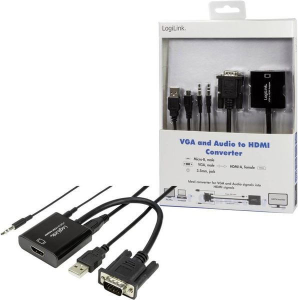 Produktbild: LogiLink CV0060 Video-Konverter - Kabel - Audio / Multimedia / Digital / Daten / Digital / Display / Video 0,2 m - Schwarz