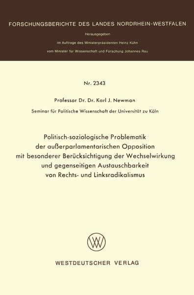 Politisch-soziologische Problematik der außerparlamentarischen Opposition mit besonderer Berücksichtigung der Wechselwir