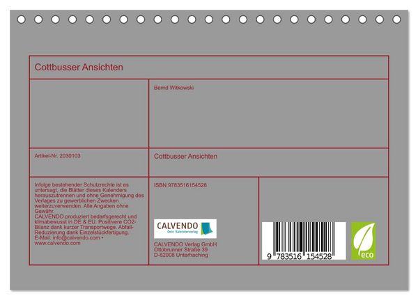 Produktbild: Cottbusser Ansichten (Tischkalender 2026 DIN A5 quer), CALVENDO Monatskalender