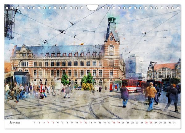 Produktbild: Erfurt - City views in watercolors (Wall Calendar 2026 DIN A4 landscape), CALVENDO 12 Month Wall Calendar
