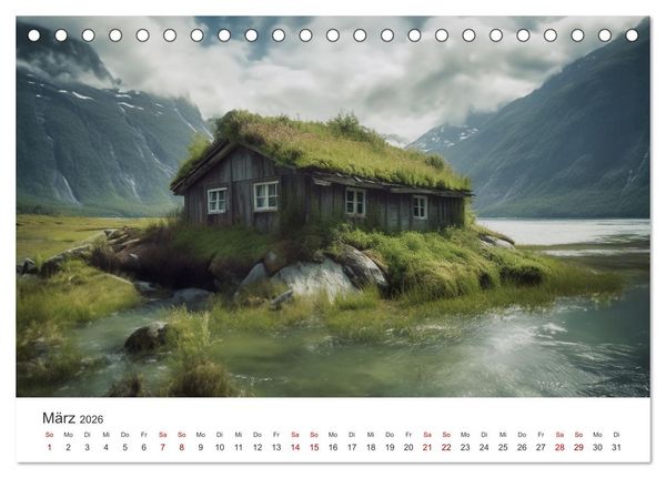 Produktbild: H&uuml;ttenzauber - Ein visueller Streifzug durch Norwegens Wildnis (Tischkalender 2026 DIN A5 quer), CALVENDO Monatskalender
