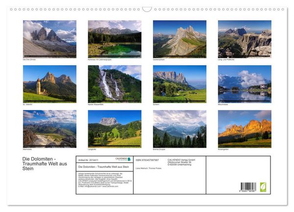 Produktbild: Die Dolomiten - Traumhafte Welt aus Stein (Wandkalender 2026 DIN A2 quer), CALVENDO Monatskalender