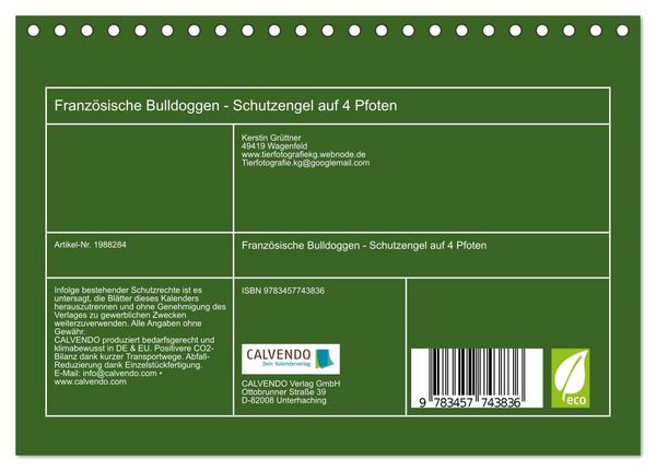 Produktbild: Franz&ouml;sische Bulldoggen - Schutzengel auf 4 Pfoten (Tischkalender 2026 DIN A5 quer), CALVENDO Monatskalender
